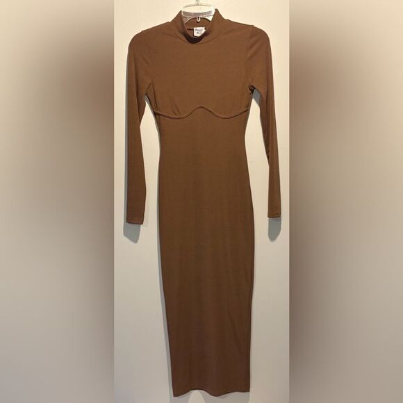 Princess Polly Dresses & Skirts - Princess Polly Brown Bodycon Ribbed Long Sleeve Mock Neck Dress- Size 4